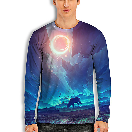 

Men's Unisex T shirt 3D Print Graphic Prints Sun Animal 3D Print Long Sleeve Daily Tops Basic Casual Hawaiian Round Neck Blue