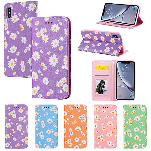 

Phone Case For Apple Full Body Case Leather Flip iPhone 12 Pro Max 11 SE 2020 X XR XS Max 8 7 6 Shockproof Flip Magnetic Flower / Floral Solid Color Glitter Shine PU Leather TPU