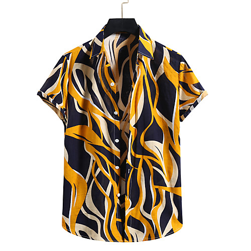 

Men's Shirt Other Prints Geometry Print Short Sleeve Casual Tops Hawaiian Red Yellow