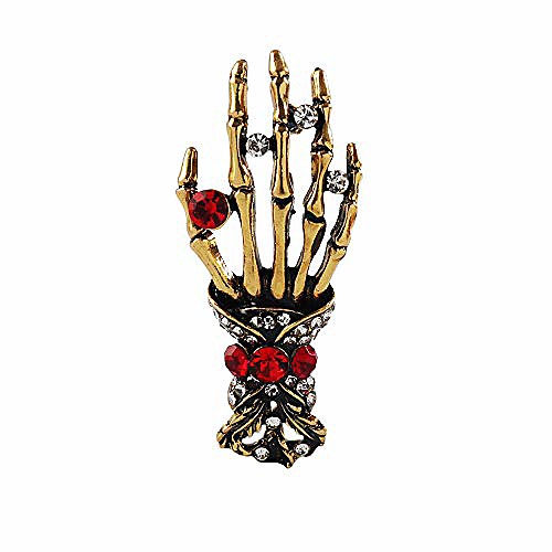 

beluckin retro punk skull hand brooch pin for men women vintage skeleton bone ghost brooch jewelry (gold)
