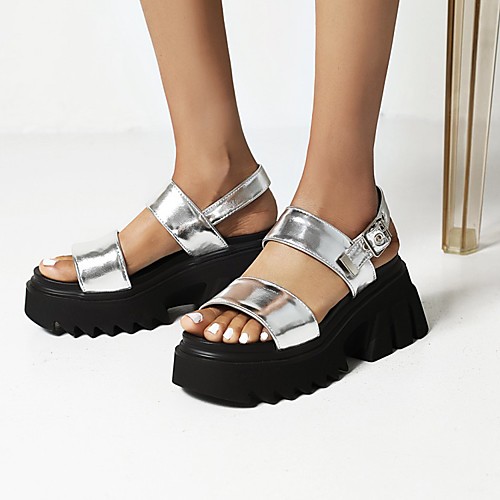 

Women's Sandals Platform Round Toe PU Synthetics Black Silver