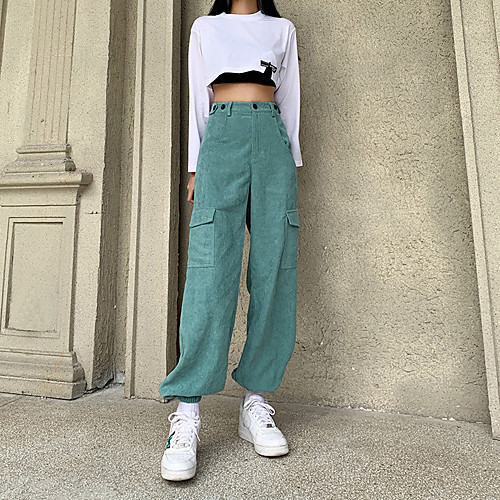 

Women's Streetwear Chino Comfort Casual Daily Pants Pants Plain Full Length Pocket Green