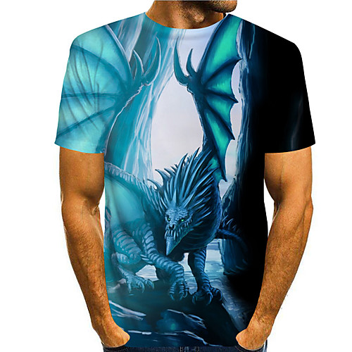 

Men's T shirt 3D Print Graphic Prints Animal 3D Print Short Sleeve Daily Tops Basic Casual Blue