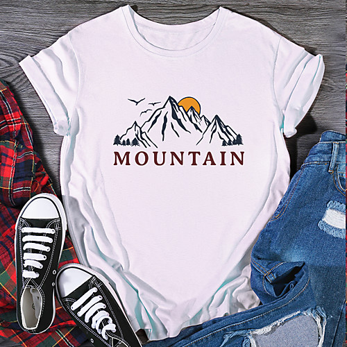 

Women's T shirt Graphic Print Round Neck Tops 100% Cotton Basic Basic Top White Black Purple