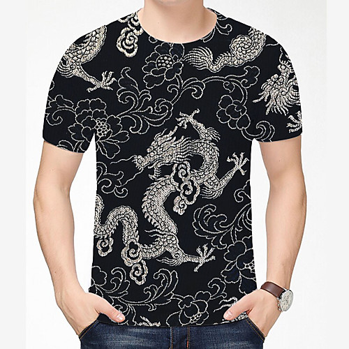 

Men's T shirt Shirt 3D Print Dragon Graphic Graphic Prints 3D Print Short Sleeve Daily Tops Chinese Style Casual Round Neck Blue and White Emerald Green Red / White / Summer
