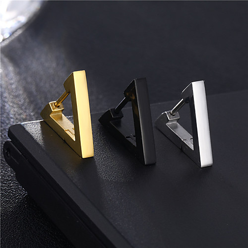 

flongo men's women punk black stainless steel triangle shape design hoop earrings