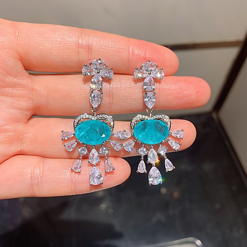 

Women's Synthetic Sapphire Earrings Tassel Fringe Precious Stylish European Sweet Gold Plated Earrings Jewelry Blue For Wedding Party Evening Street Birthday Festival