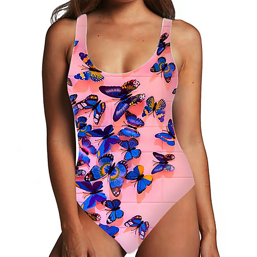 

Women's One Piece Monokini Swimsuit Tummy Control Print Color Block Animal Blushing Pink Swimwear Bodysuit Strap Bathing Suits New Fashion Sexy / Padless