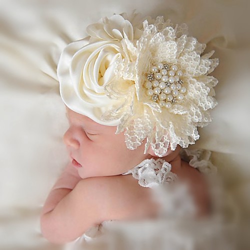 

Girls' For Birthday Party Festival Oversized Flower Series Lace Imitation Pearl Fabric Beige 1pc