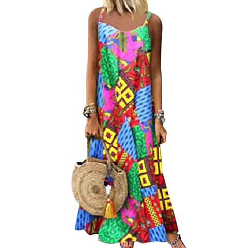 

Women's Strap Dress Maxi long Dress Yellow Red Sleeveless Floral Solid Color Print Spring Summer Casual Loose 2021 S M L XL XXL 3XL