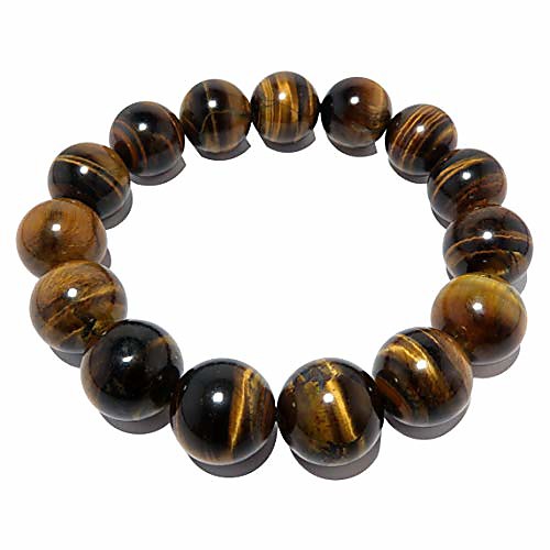 

satincrystals tigers eye golden bracelet 13mm boutique golden brown shiny round handmade stretch chunky b02 (6.5)