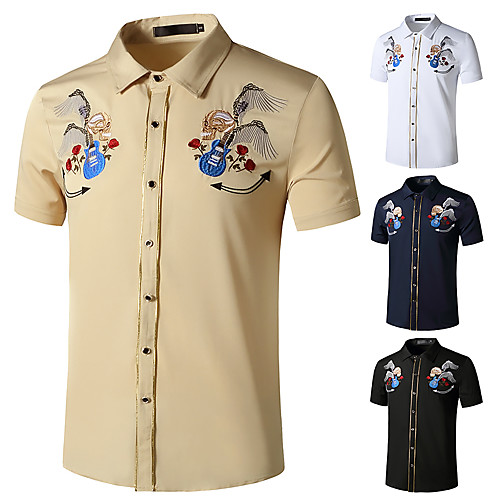 

Men's Shirt Other Prints Graphic Short Sleeve Daily Tops White Black Khaki