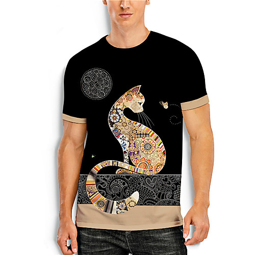 

Men's T shirt 3D Print Cat Graphic Prints Print Short Sleeve Daily Tops Casual Designer Big and Tall Black