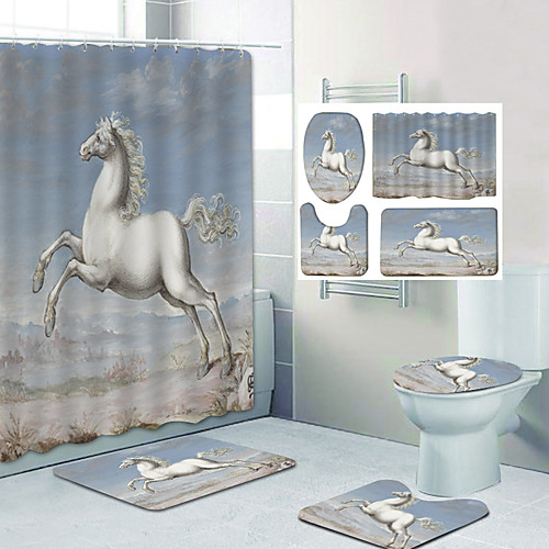

Shower Curtain & Mat Set Bathroom Polyester Classic Waterproof