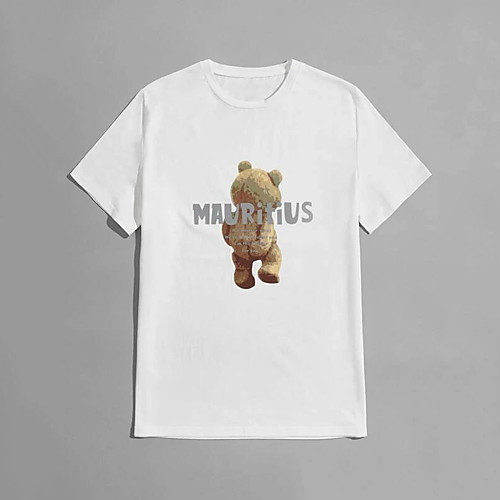 

Men's Unisex T shirt Hot Stamping Bear Animal Plus Size Print Short Sleeve Casual Tops 100% Cotton Basic Casual Fashion White