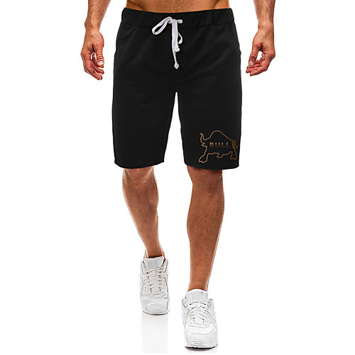 

Casual / Sporty Athleisure Men's Shorts Daily Gym Pants Short Cow Letter Pocket Elastic Drawstring Design Print Black Light Grey