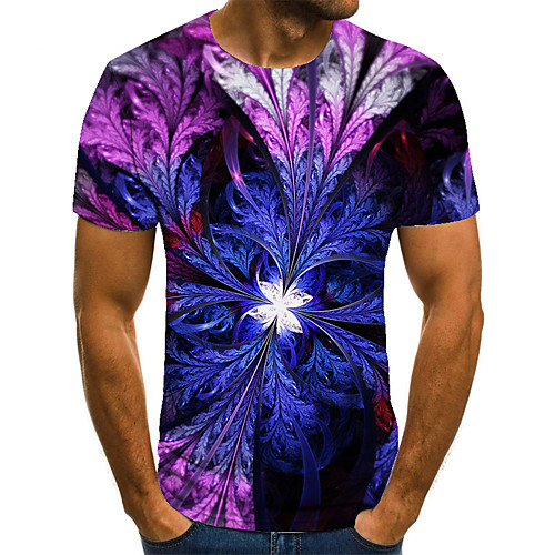 

Men's T shirt 3D Print Geometric 3D Print Print Short Sleeve Casual Tops Casual Fashion Purple