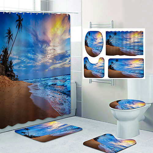 

Bathroom Shower Curtain & Mat Set Classic Polyester Waterproof