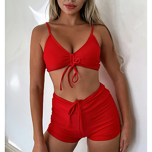 

Women's Bikini Bikini Bottom Swimsuit Open Back Slim Solid Color Color Block Blue Red Swimwear Padded Crop Top Strap Bathing Suits New Fashion Sexy / Padded Bras