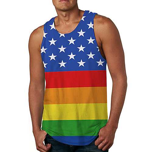 

Tank Top Vest Undershirt Men's Striped 3D Print 3D Print Daily Sleeveless Tops Casual Beach Rainbow