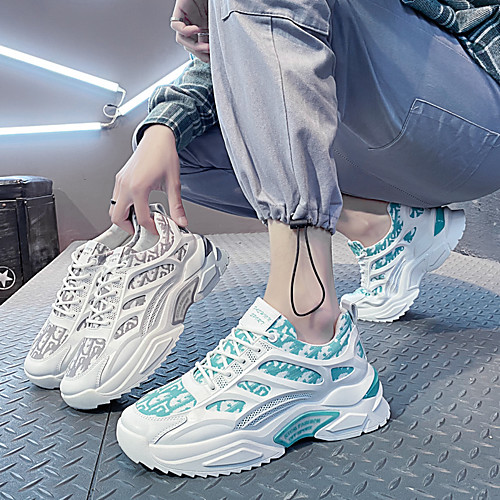 

Men's Trainers Athletic Shoes Sporty Casual Daily Outdoor Running Shoes Basketball Shoes Elastic Fabric Tissage Volant Breathable Non-slipping Wear Proof Black and White White / Blue Gray Spring