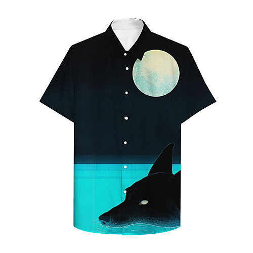 

Shirt Men's Graphic Prints Moon 3D Print Button-Down Print Casual Short Sleeve Tops Casual Designer Big and Tall Black