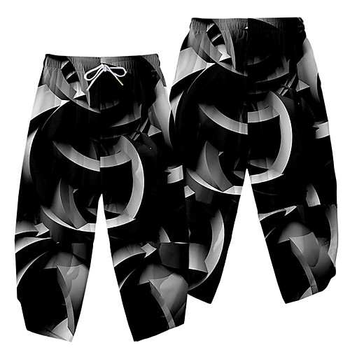 

Men's Casual / Sporty Athleisure Daily Sports Harem Loose Wide Leg Pants Geometry Full Length 3D Print Elastic Waist Black