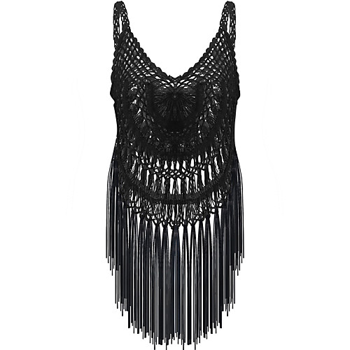 

Women's Tassel Fringe Hole Super Sexy Suits Nightwear Solid Colored Bra Black M L XL / Deep V