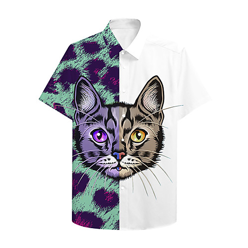 

Men's Shirt 3D Print Graphic Prints Animal Button-Down Print Short Sleeve Casual Tops Casual Designer Big and Tall White / Summer