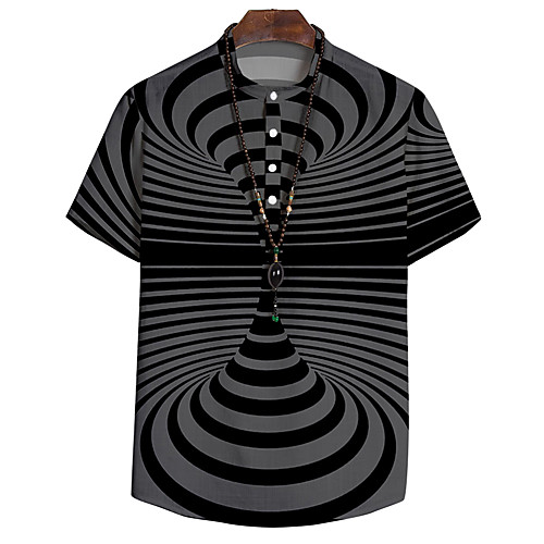 

Men's Shirt 3D Print Optical Illusion 3D Print Button-Down Short Sleeve Casual Tops Casual Fashion Breathable Comfortable Black / Sports / Stand Collar