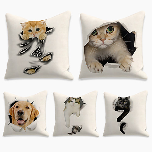 

Cushion Cover 5PCS Linen Soft Print Square Throw Pillow Cover Cushion Case Pillowcase for Sofa Bedroom 45 x 45 cm (18 x 18 Inch) Superior Quality Mashine Washable