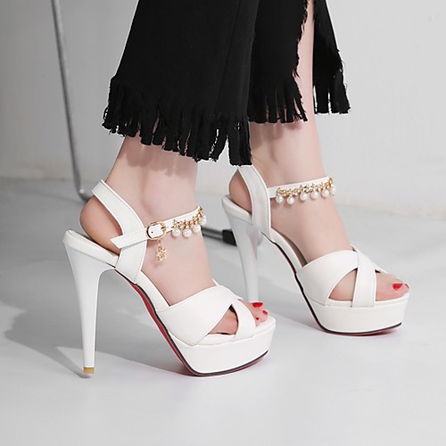 

Women's Sandals Stiletto Heel Peep Toe PU Synthetics Pearl White Black Pink