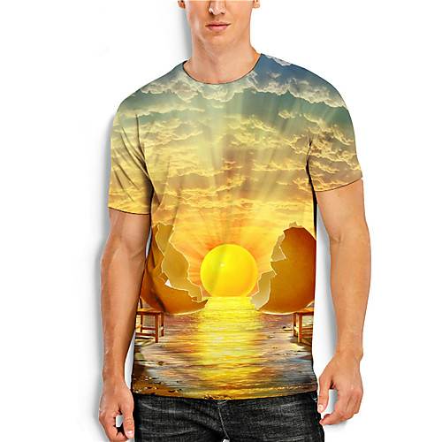 

Men's T shirt 3D Print Graphic Prints Sun 3D Print Short Sleeve Daily Tops Basic Casual Orange