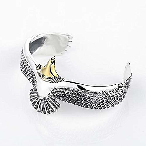 

eagle cuff bracelet, 925 sterling silver retro rock punk bangle cuff wristband bracelet, fashion adjustable eagle cuff wrisband open ended bangle jewelry gifts for men women (gold)