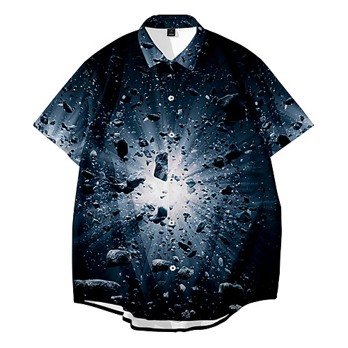 

Shirt Men's Optical Illusion Meteorite 3D Print Button-Down 3D Print Casual Short Sleeve Tops Casual Fashion Breathable Comfortable Black