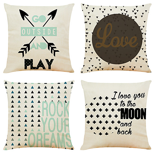 

4 pcs Faux Linen Pillow Cover, Geometric Simple Classic Square Zipper Traditional Classic
