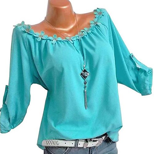 

Women's Blouse Plain Long Sleeve Round Neck Basic Tops White Blushing Pink Green