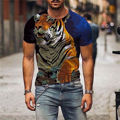 

Men's Tee T shirt Shirt 3D Print Graphic Prints Tiger Animal Print Short Sleeve Daily Tops Casual Designer Big and Tall Round Neck Blue / Summer