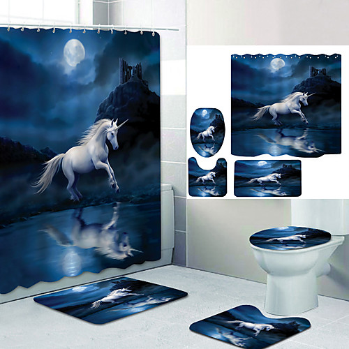 

Bathroom Shower Curtain & Mat Set Modern Polyester New Design