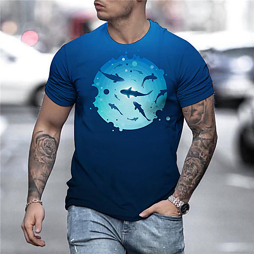 

Men's Tee T shirt Shirt 3D Print Graphic Prints Fish Animal Print Short Sleeve Daily Tops Casual Designer Big and Tall Round Neck Blue / Summer