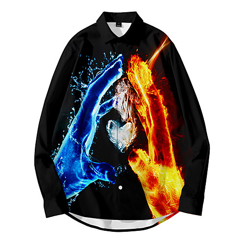 

Shirt Men's Lightning 3D Print Button-Down 3D Print Casual Long Sleeve Tops Casual Fashion Breathable Comfortable Black