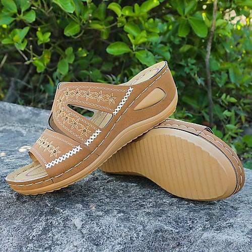 

Women's Slippers & Flip-Flops Wedge Heel Open Toe PU Black Blue Pink