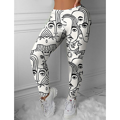 

Women's Colorful Fashion Comfort Skinny Weekend Gym Leggings Pants Abstract Graphic Prints Ankle-Length Sporty Elastic Waist Print Black / White