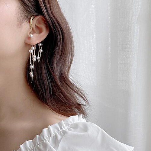 

Women's Hanging Earrings Tassel Fringe Sweet Imitation Pearl Earrings Jewelry Gold For Date Festival