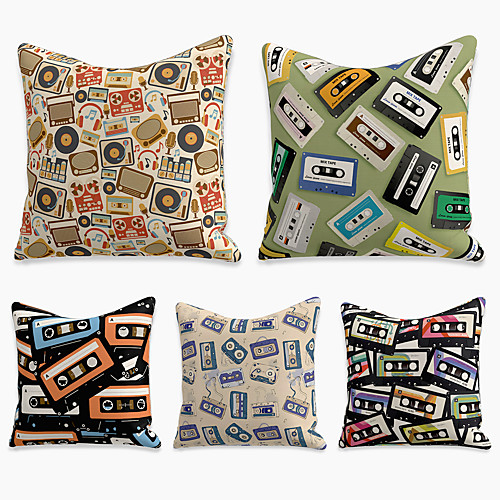 

5 pcs Linen Pillow Cover, Geometric Square Zipper Polyester Traditional Classic