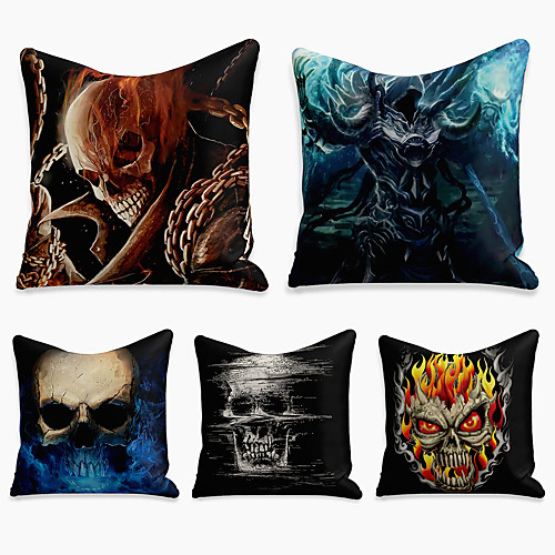 

5 pcs Linen Pillow Cover, Halloween Square Zipper Polyester Traditional Classic