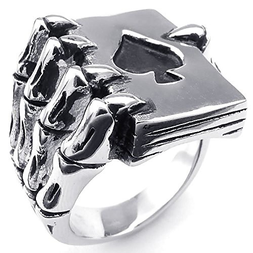 

Silver Tone Black Ace of Spades Poker Playing Card Gothic Skull Claw,Men Stainless Steel Rings