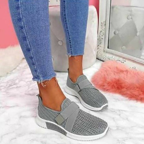 

Women's Trainers Athletic Shoes Flyknit Shoes Flat Heel Round Toe Sporty Daily Walking Shoes Tissage Volant Rhinestone Ribbon Tie Solid Colored Summer White Light Green Light Red