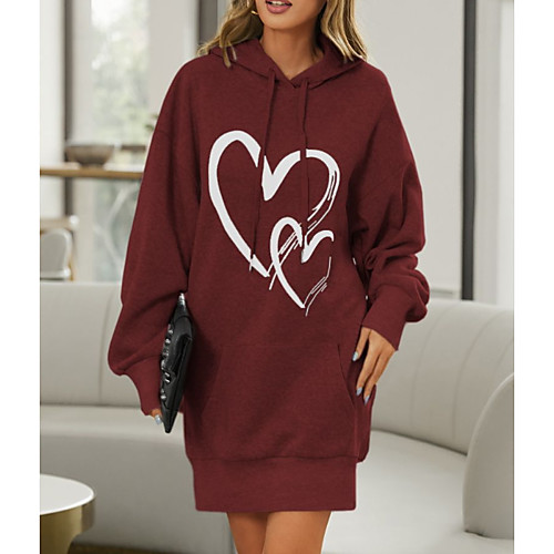 

Women's Shift Dress Short Mini Dress Wine Gray Long Sleeve Solid Color Pocket Patchwork Print Fall Spring Hooded Elegant Casual 2021 S M L XL XXL