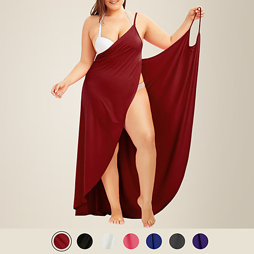 

LITB Basic Women's V Neck Beach Dress Strap Backless Bathing Suit Solid Colored Female Short Wrap Cover Up